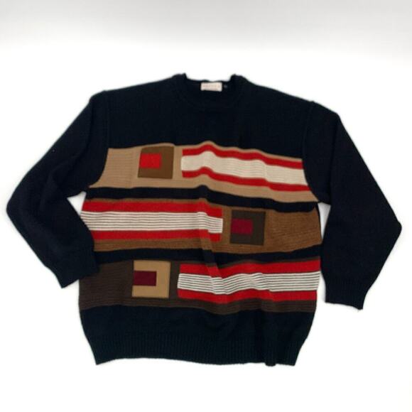 Brocca Vintage 90's Italian Wool Geometric Pull Over Sweater Men's Size XL (56) - Picture 1 of 10